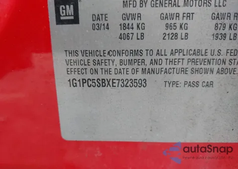 2014 Chevrolet Cruze 1Lt Auto from USA, damaged, VIN 1G1PC5SBXE7323593